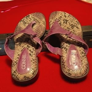 Connie Flip Flops, Purple with animal print bottoms size 6